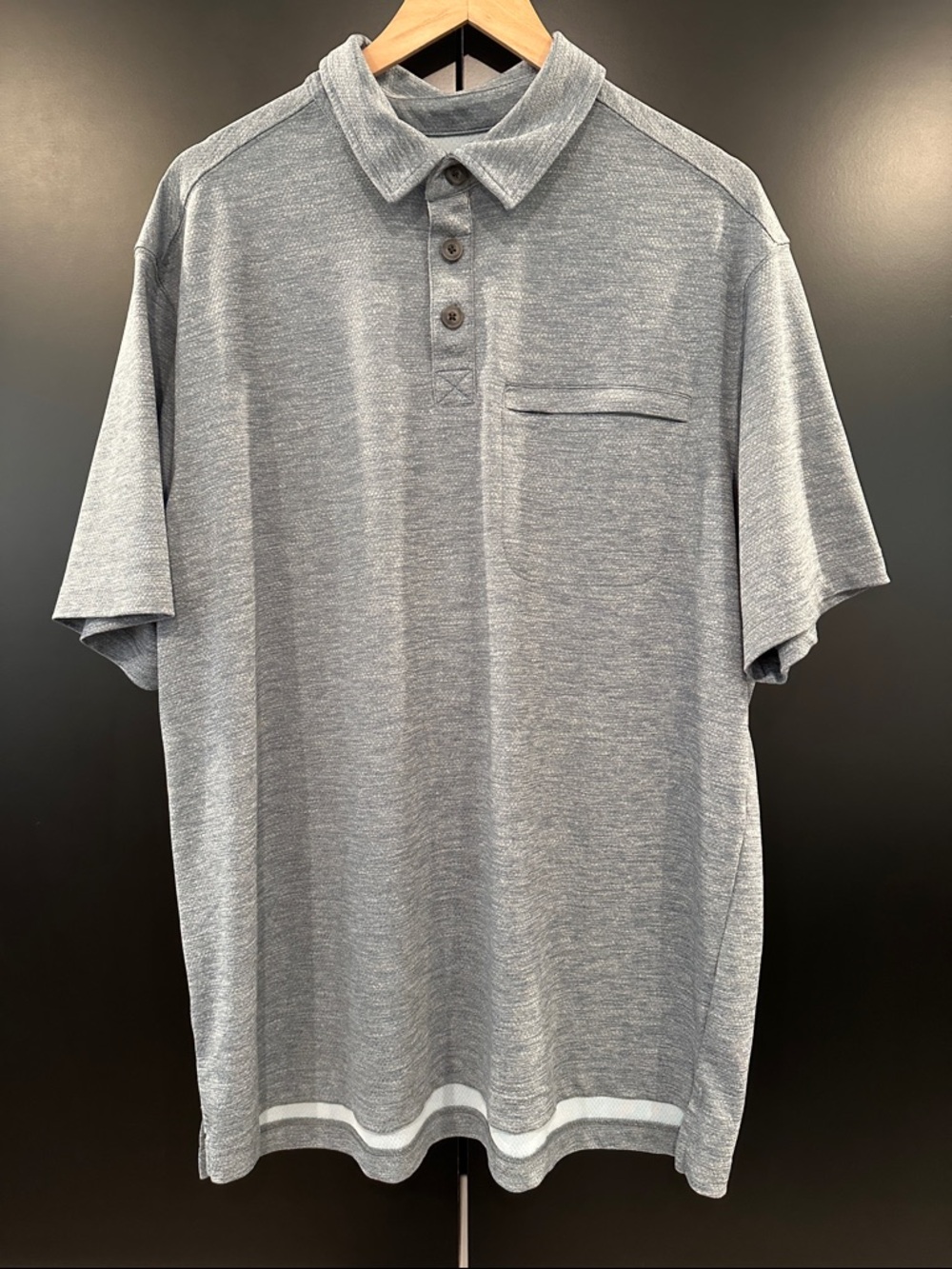 Duluth Trading Co Mens‎ Blue Heathered Relaxed Fit Performance Polo Shirt Large